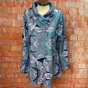 Miusey | Cowl Neck Paisley Pull On Tunic Top Sz M